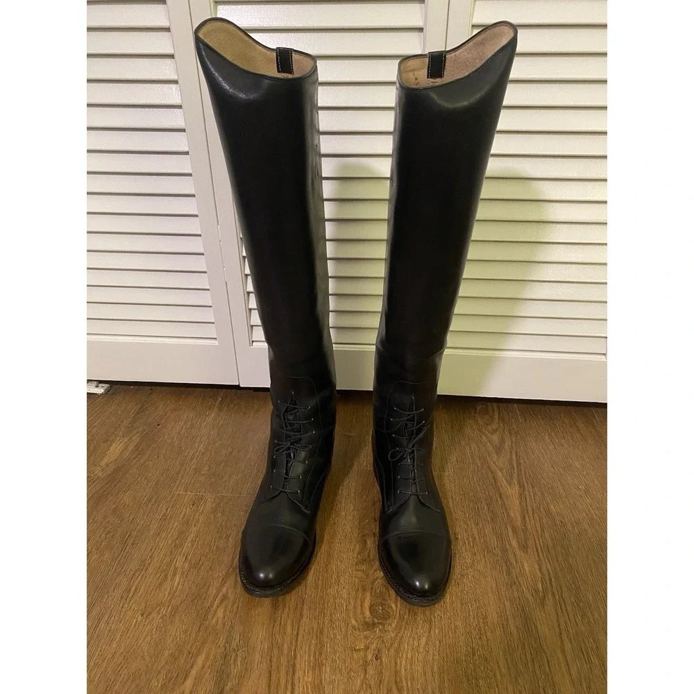 Vintage Y2K English Tall Riding Boots Black Leather Slim Calf 7.5 Equestrian